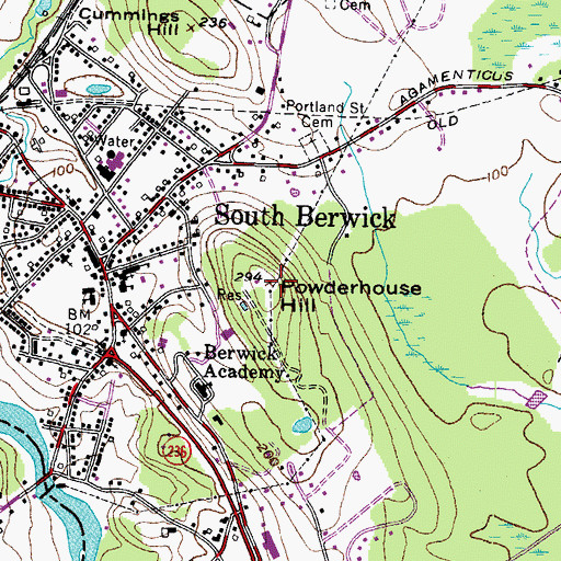 Topographic Map of Powderhouse Hill, ME
