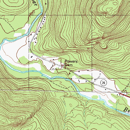 Topographic Map of Powers Cemetery, ME