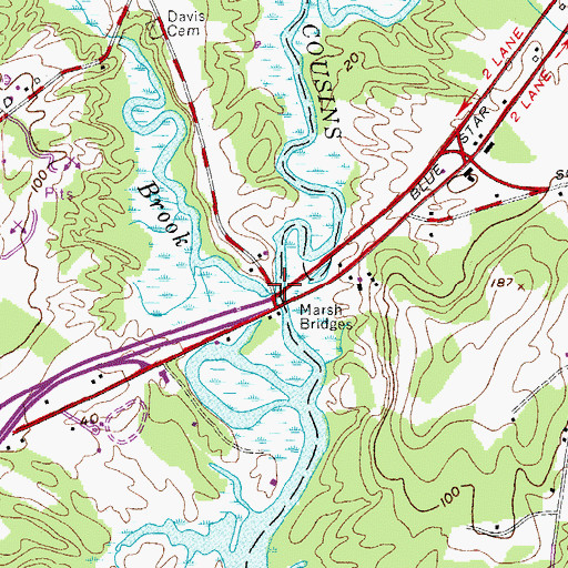 Topographic Map of Pratts Brook, ME