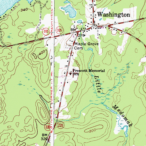 Topographic Map of Prescott Memorial School, ME