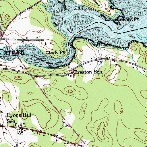 Topographic Map of Preston School, ME