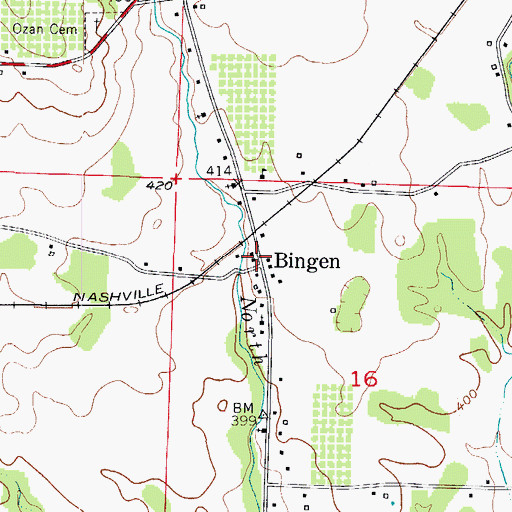 Topographic Map of Bingen, AR