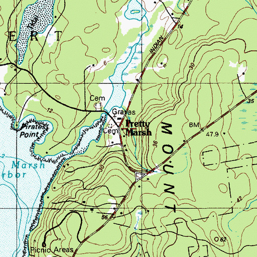 Topographic Map of Pretty Marsh, ME
