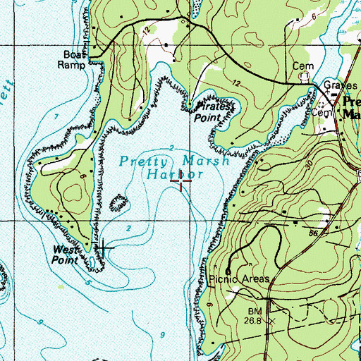Topographic Map of Pretty Marsh Harbor, ME