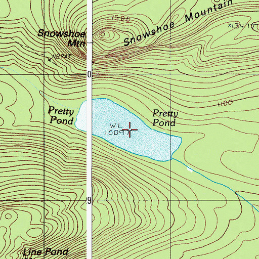 Topographic Map of Pretty Pond, ME