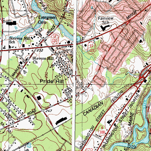 Topographic Map of Pride Hill, ME