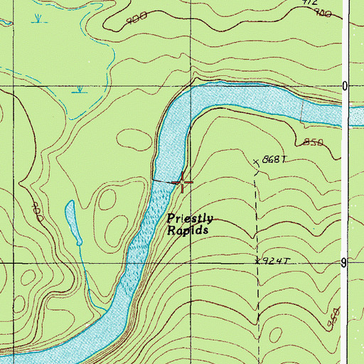 Topographic Map of Priestly Rapids, ME
