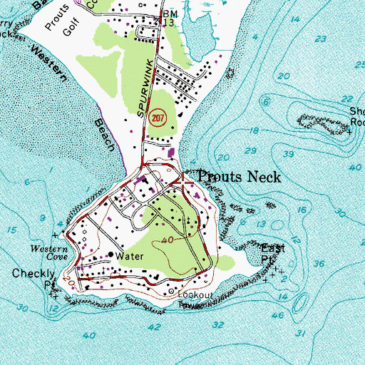 Topographic Map of Prouts Neck, ME