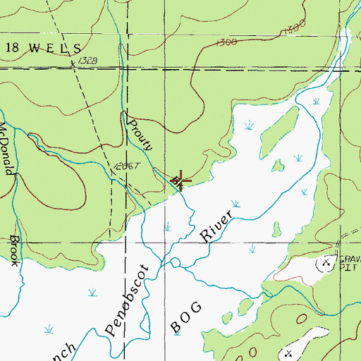 Topographic Map of Prouty Brook, ME