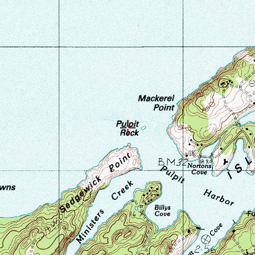 Topographic Map of Pulpit Rock, ME