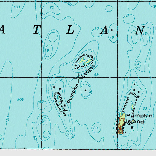 Topographic Map of Pumpkin Ledges, ME
