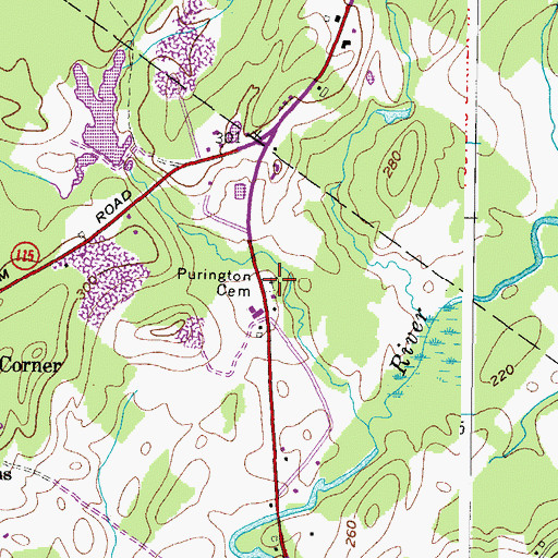 Topographic Map of Purington Cemetery, ME