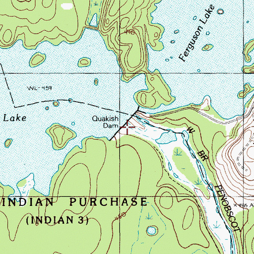 Topographic Map of Quakish Dam, ME