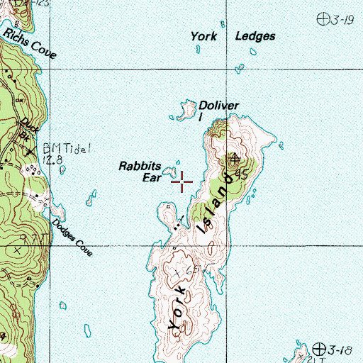 Topographic Map of Rabbits Ear, ME