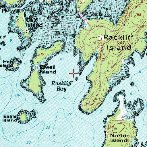 Topographic Map of Rackliff Bay, ME