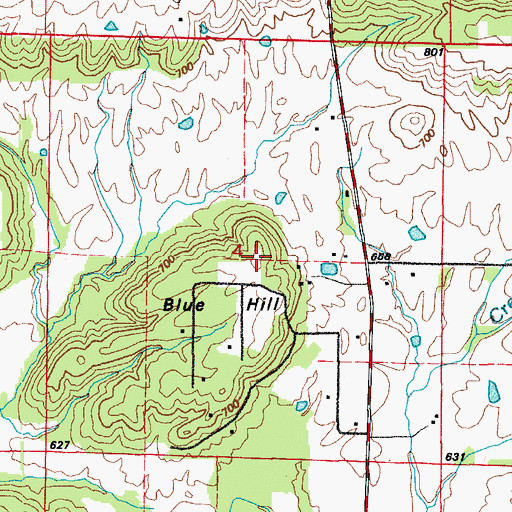 Topographic Map of Blue Hill, AR