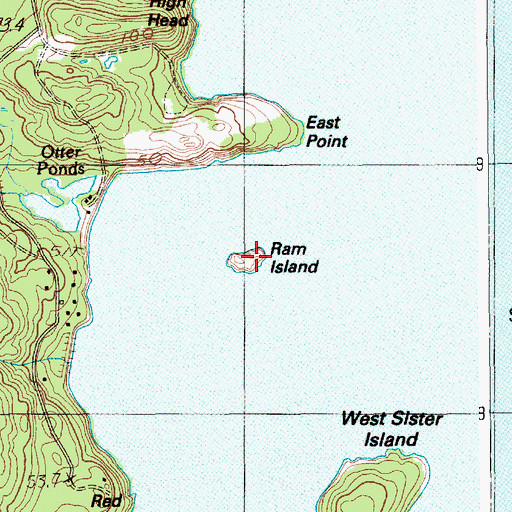 Topographic Map of Ram Island, ME