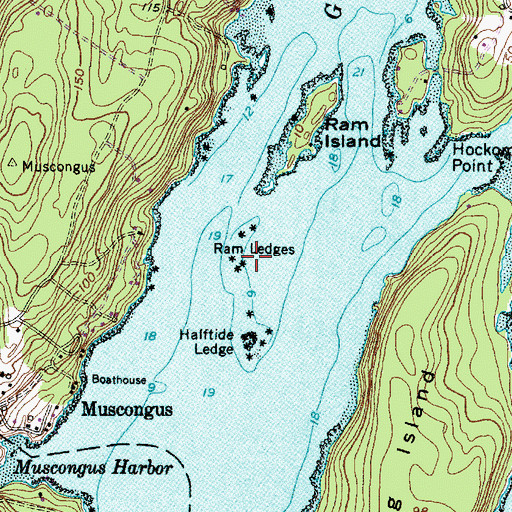 Topographic Map of Ram Ledges, ME