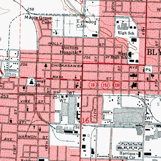 Topographic Map of Blytheville, AR