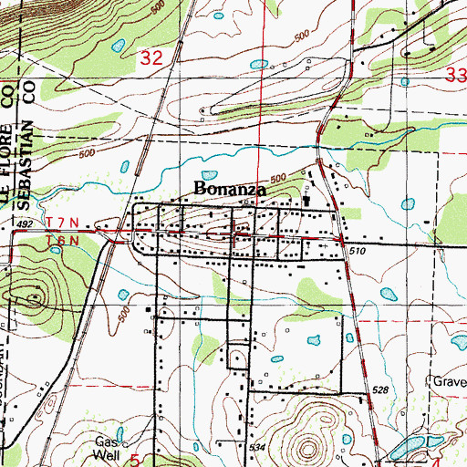 Topographic Map of Bonanza, AR
