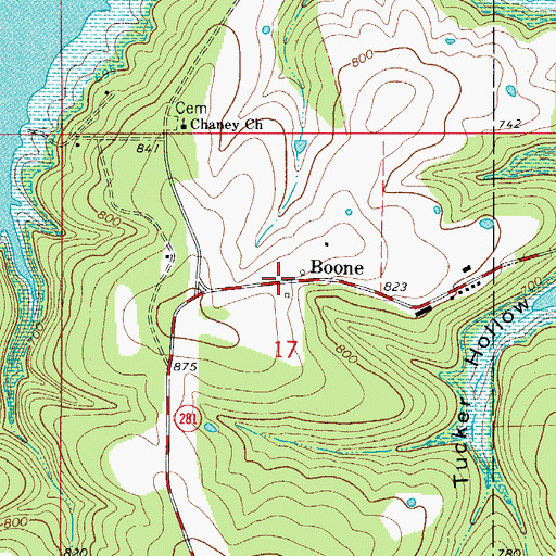 Topographic Map of Boone, AR