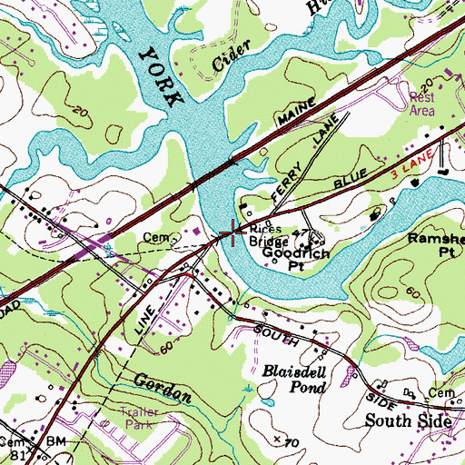 Topographic Map of Rices Bridge, ME