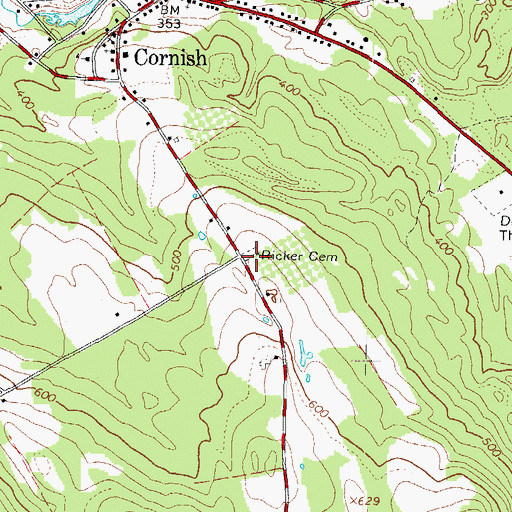 Topographic Map of Ricker Cemetery, ME