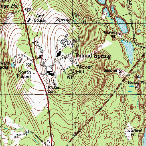 Topographic Map of Ricker Hill, ME