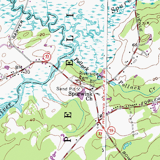 Topographic Map of Riverside Cemetery, ME