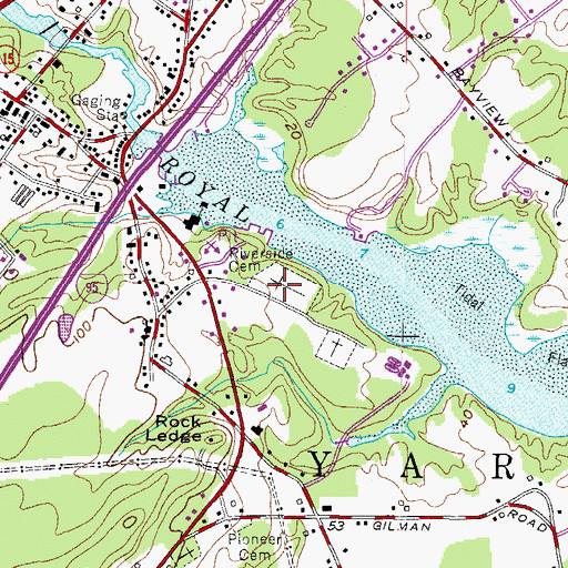 Topographic Map of Riverside Cemetery, ME