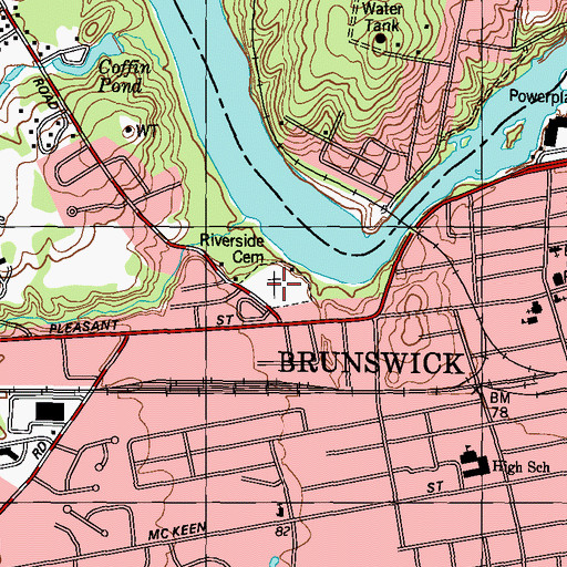 Topographic Map of Riverside Cemetery, ME