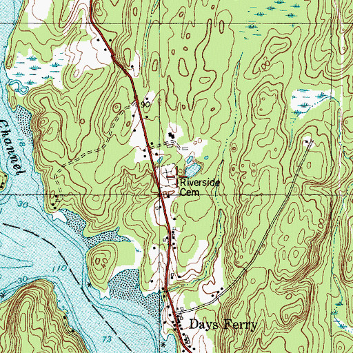 Topographic Map of Riverside Cemetery, ME