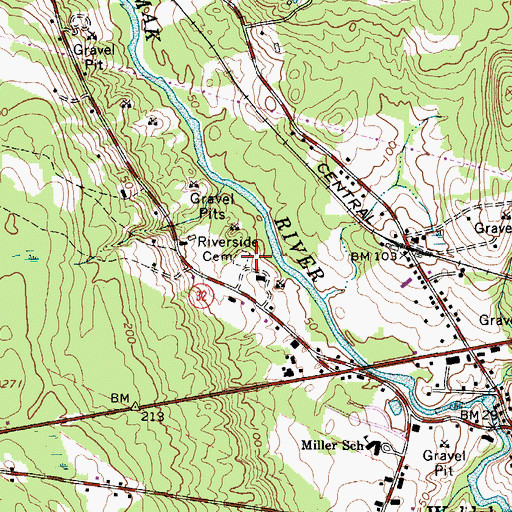 Topographic Map of Riverside Cemetery, ME