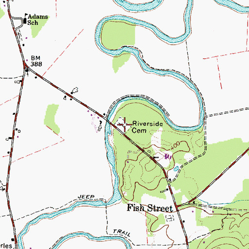 Topographic Map of Riverside Cemetery, ME
