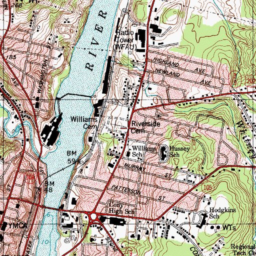Topographic Map of Riverside Cemetery, ME