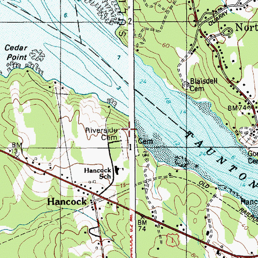 Topographic Map of Riverside Cemetery, ME