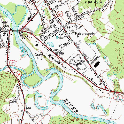 Topographic Map of Riverside Cemetery, ME