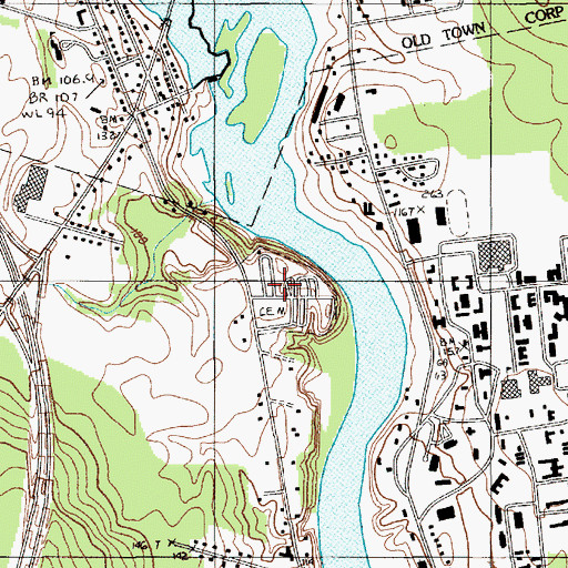 Topographic Map of Riverside Cemetery, ME