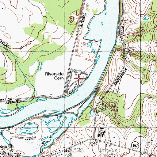 Topographic Map of Riverside Cemetery, ME