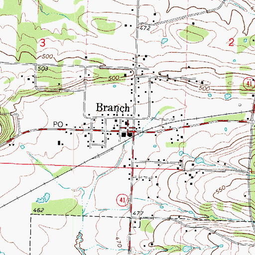 Topographic Map of Branch, AR