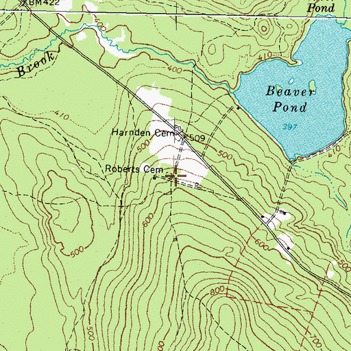 Topographic Map of Roberts Cemetery, ME