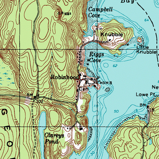 Topographic Map of Robinhood, ME