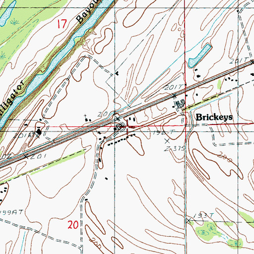 Topographic Map of Brickeys, AR