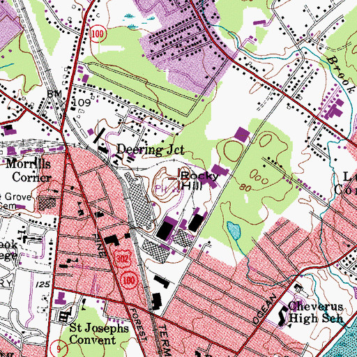 Topographic Map of Rocky Hill, ME