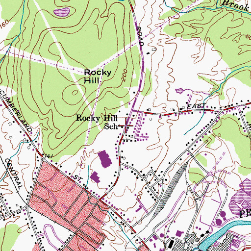 Topographic Map of Rocky Hill School, ME