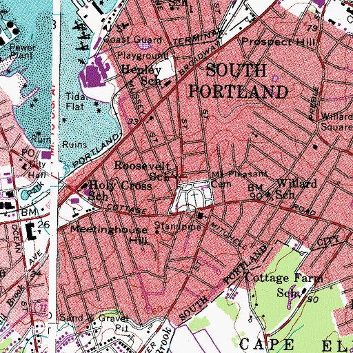 Topographic Map of Roosevelt School, ME