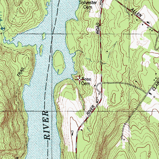 Topographic Map of Rose Cemetery, ME
