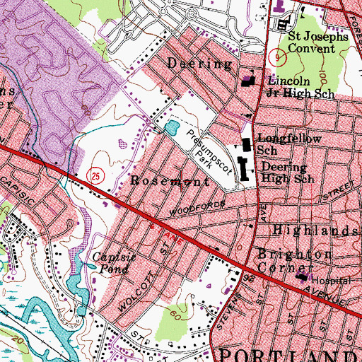 Topographic Map of Rosemont, ME