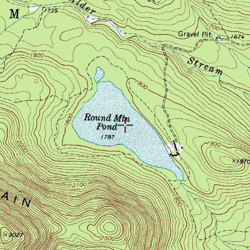 Topographic Map of Round Mountain Pond, ME