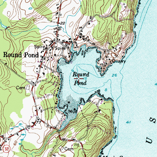 Topographic Map of Round Pond, ME